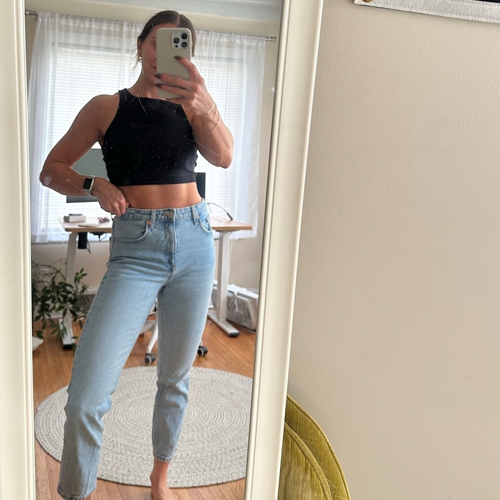 Zara High Rise Slim Straight Ankle Jean